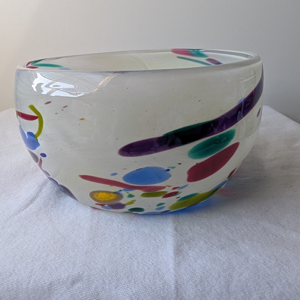 Blake Street Glass Studio Handmade Multicolor Art Glass Bowl Signed - Picture 6 of 14